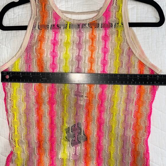 NWT Miken Swim Crochet Cover Up Dress Cream Neon Stripe – Size S - Picture 6 of 6